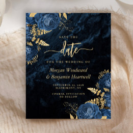 Papier Faire-part de mariage à fleurs bleu marine et or b