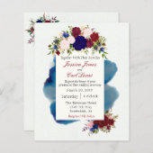 Papier Faire-part de mariage à l'aquarelle florale bleu m (Devant / Derrière)