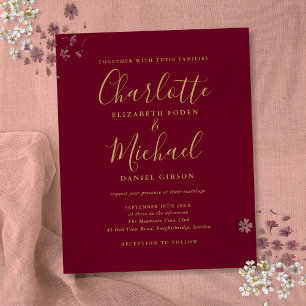 Papier Faire-part de mariage à l'écriture dorée Bourgogne