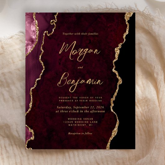 Papier Faire-part de mariage à l'écriture script en or de