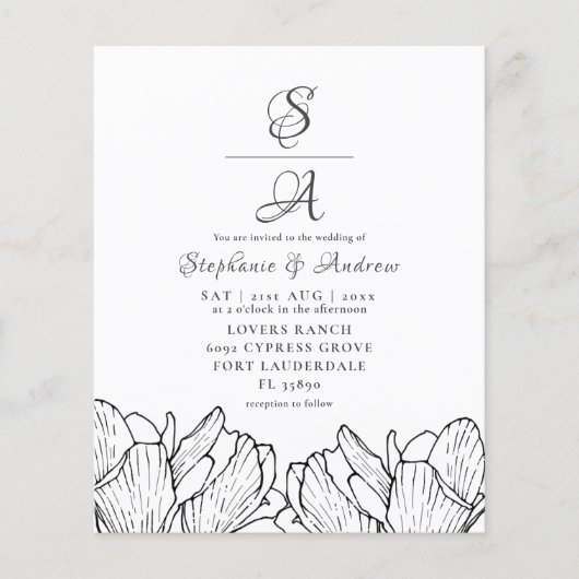 Papier Faire-part de mariage à monogramme floral moderne (Devant)