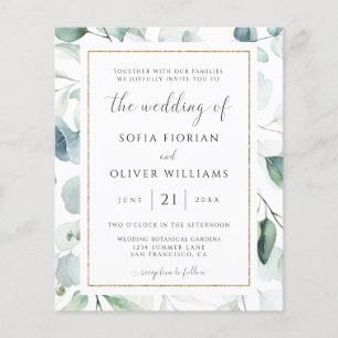 Papier Faire-part de mariage à motif d'eucalyptus Budget