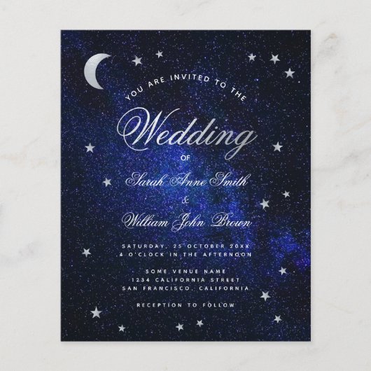 Papier Faire-part de mariage à petit budget Étoiles céles (Devant)