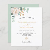 Papier Faire-part de mariage à petit budget fleuri blanc (Devant / Derrière)