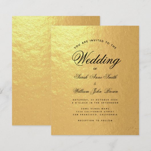 Papier Faire-part de mariage à script budgétaire en feuil (Devant / Derrière)