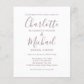 Papier Faire-Part de Mariage à Script Mauve Simple Budget (Devant)