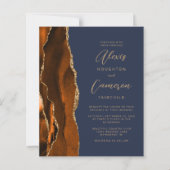 Papier Faire-part de mariage agate bleu foncé orange brûl (Devant)
