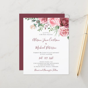 Papier Faire-part de mariage aquarelle florale rustique à