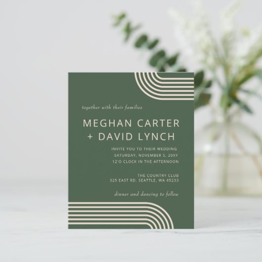 Papier Faire-part de mariage Arche verte budgétaire (Debout devant)