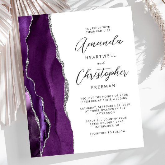 Papier Faire-part de mariage argent Agate Violet Budget
