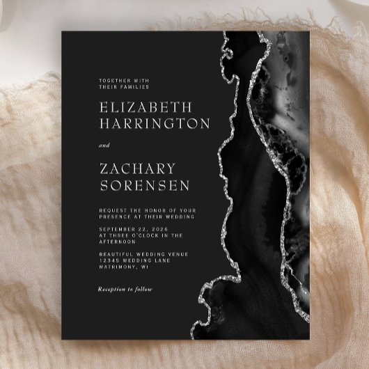 Papier Faire-part de mariage argenté de l'âge noir budgét