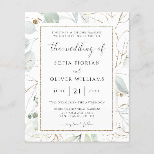 Papier Faire-part de mariage au budget eucalyptus verdure (Devant)