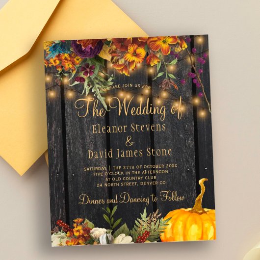 Papier Faire-part de mariage automne rustique en bois pas