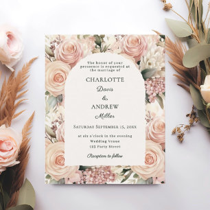 Papier Faire-part de mariage aux florales roses poudrées 