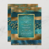 Papier Faire-part de mariage aux traits dorés et sarcelle (Devant / Derrière)