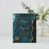 Papier Faire-part de mariage avec code QR Agate Bleu sarc (Debout devant)