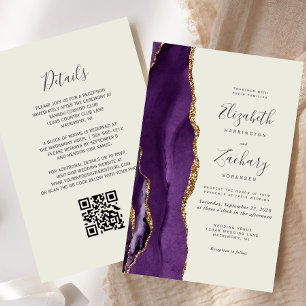 Papier Faire-part de mariage avec code QR Agate Violet Bu