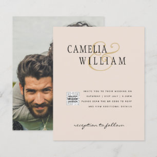 Papier Faire-part de mariage avec code QR Champagne Blush