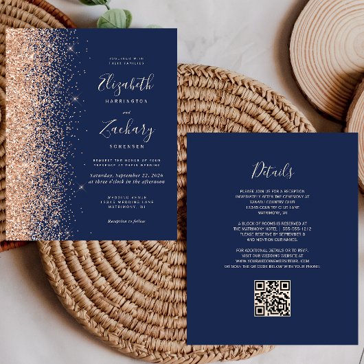 Papier Faire-part de mariage avec code QR sur fond bleu m