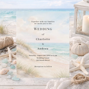 Papier Faire-part de mariage avec dunes de sable de plage