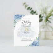 Papier Faire-part de mariage avec photo d'hydrangea bleu  (Debout devant)