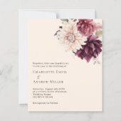 Papier Faire-part de mariage beige crème fleuron bordeaux (Devant)