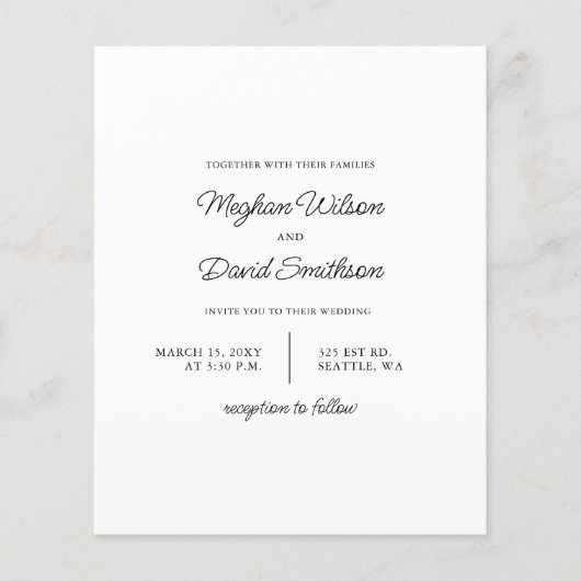 Papier Faire-Part de Mariage Blanc Moderne Simple Pas Che (Devant)