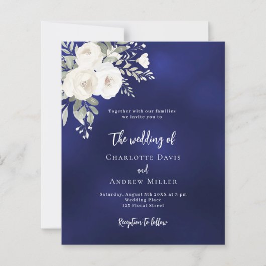 Papier Faire-part de mariage bleu bleu marine (Devant)