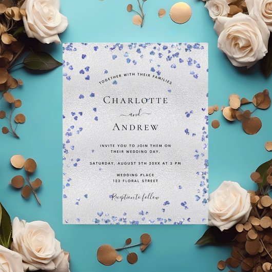 Papier Faire-part de mariage bleu marine argenté