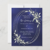 Papier Faire-part de mariage bleu marine argenté verdure (Devant)