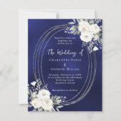 Papier Faire-part de mariage bleu marine bleu argent blan (Devant)