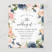 Papier faire-part de mariage bleu marine et rose en écrit (Devant)