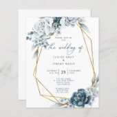 Papier Faire-part de mariage Bleu poussiéreux (Devant / Derrière)