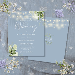 Papier Faire-part de mariage bleu poussiéreux avec guirla