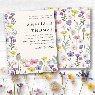 Papier Faire-part de mariage bohème à fleurs sauvages et