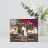Papier Faire part de mariage Bois rustique Roses rouges f (Debout devant)