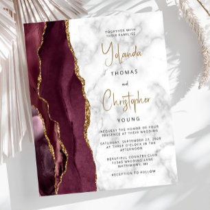 Papier Faire-part de mariage bordeaux or marbre agate Bud