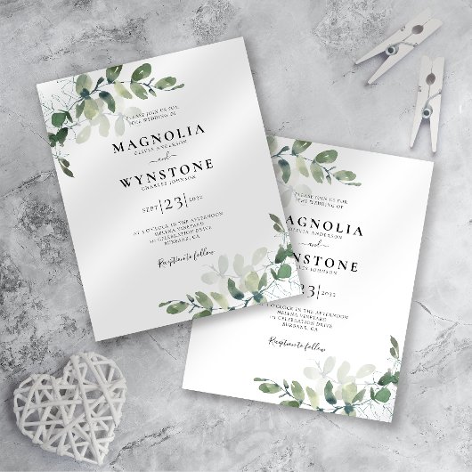 Papier Faire-part de mariage botanique au eucalyptus à pe