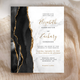 Papier Faire-part de mariage Budget Agate Marbre Noir Or