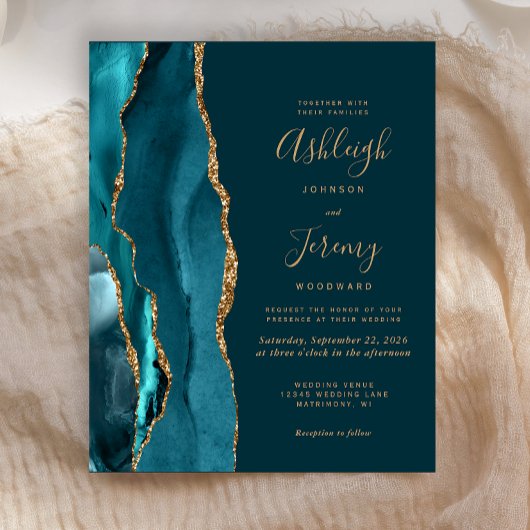 Papier Faire-part de mariage Budget Agate Or Sarcelle