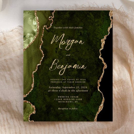Papier Faire-part de mariage Budget Agate Vert Olive Or