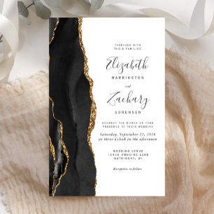 Papier Faire-part de mariage Budget Black Gold Agate