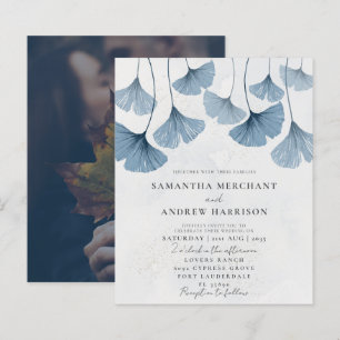 Papier Faire-part de mariage Budget Bleu Ginkgo