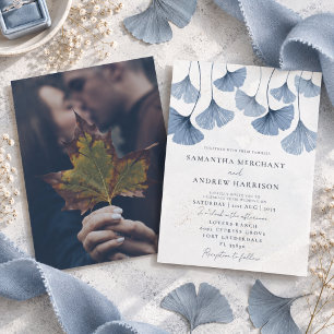 Papier Faire-part de mariage Budget Bleu Ginkgo