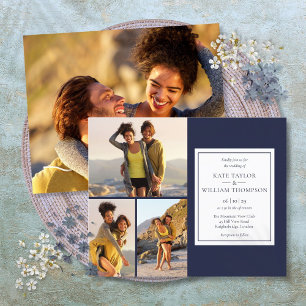 Papier Faire-part de mariage Budget Bleu Marine 4 Photos