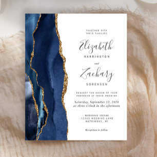Papier Faire-part de mariage Budget bleu marine agate or