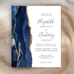 Papier Faire-part de mariage Budget bleu marine agate or