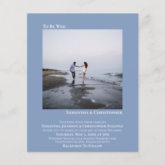 Papier Faire-part de mariage BUDGET Bleu Photo Minimalist (Devant)