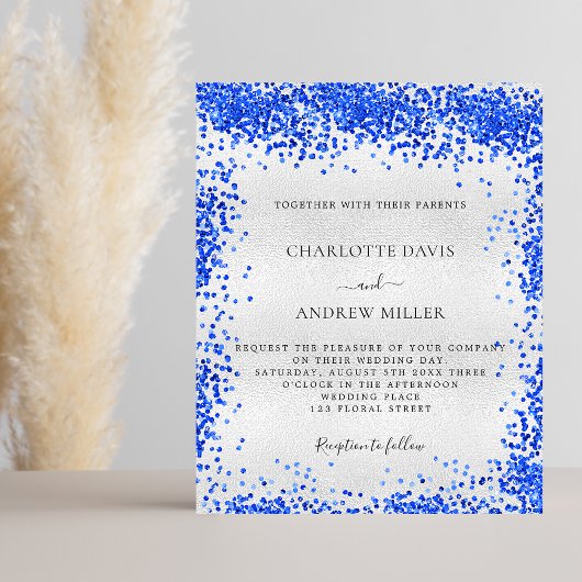 Papier Faire-part de mariage budget bleu roi argent