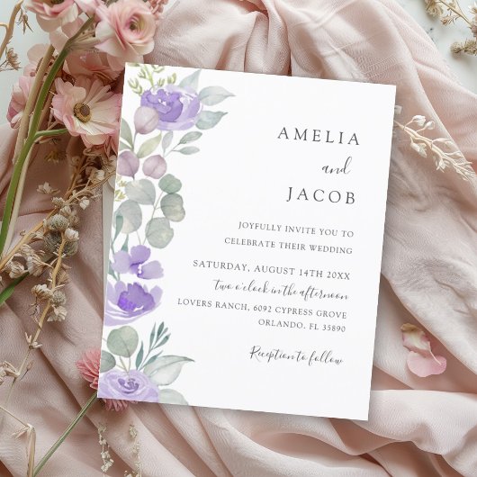 Papier Faire-part de mariage Budget Boho Violet Eucalyptu